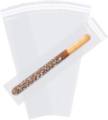 iMailer - 1000 Pcs - 2" x 10" Pretzel Rod Bags - Self Adhesive Small Cellophane Treats Bags - Pretzels Individual Bags for Bakery, Candies, Cookies, Gifts
