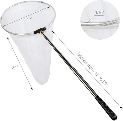 RESTCLOUD Insect and Butterfly Net with 12" Ring, 24" Net Depth, Handle Extends to 59 Inches