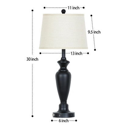 Cinyirong 30" Tall Table Lamps Set of 2, Touch Control Bedside Lamp with USB A+C Ports and AC Outlet, 3-Way Dimmable Modern Metal Nightstand Lamp for Bedroom Living Room, 2 LED Bulbs Included, Black