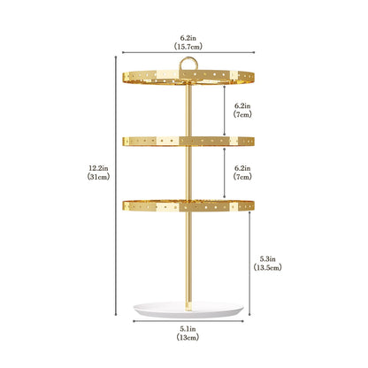 Gghenda 3-Tier Metal Earring Organizer Stand, 360° Rotation, 126 Holes, T-Shape Display Rack (Gold)