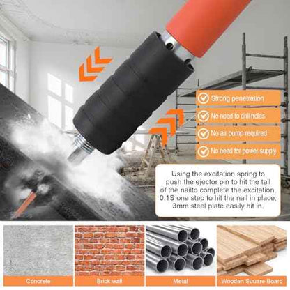 Concrete Nail Gun Kit with 220 pcs Nails, 3 Speed Adjustable Manual Steel Nails Gun Tool, Mini Portable Nail Wall Shooting Machine Fastening Tool for Wall Anchor, Concrete Walls, Fenc, Woodworking