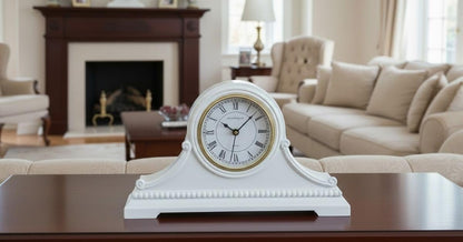vmarketingsite Mantel Clocks, Battery Operated, Silent Wood Table Clock with Westminster Chimes On The Hour, Solid Wooden Shelf Chiming Mantle Clock, 9" x 16" x 3" (White - Roman Numerals)