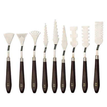 Jowoart 9 Pcs Flower Art Scraper Texture Knife Art Palette Knife Special-shaped Scraper Oil Painting Acrylic Paint Tool for Art Students