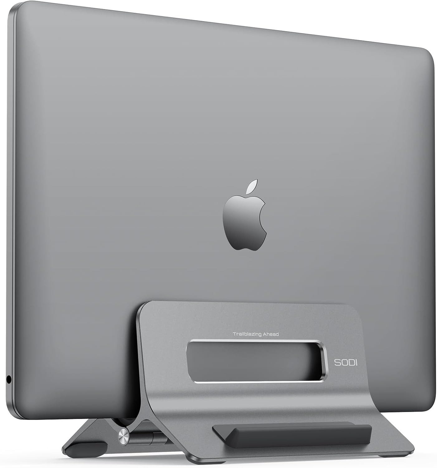 SODI Vertical Laptop Stand for Desk, Gravity Auto Lock MacBook Stand, Aluminum Laptop Holder Vertical Compatible with MacBook Pro, Air, Tablet, Space-Saving Organize Work & Home Office, Gray