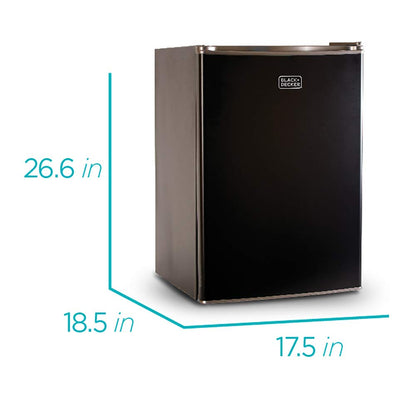 BLACK+DECKER 2.5 Cu. Ft. Compact Refrigerator, ENERGY STAR Certified, Single Door Mini Fridge with Chiller Compartment, Personal Fridge for Home or Dorm Room, R600a Refrigerant, BCRK25B, Black