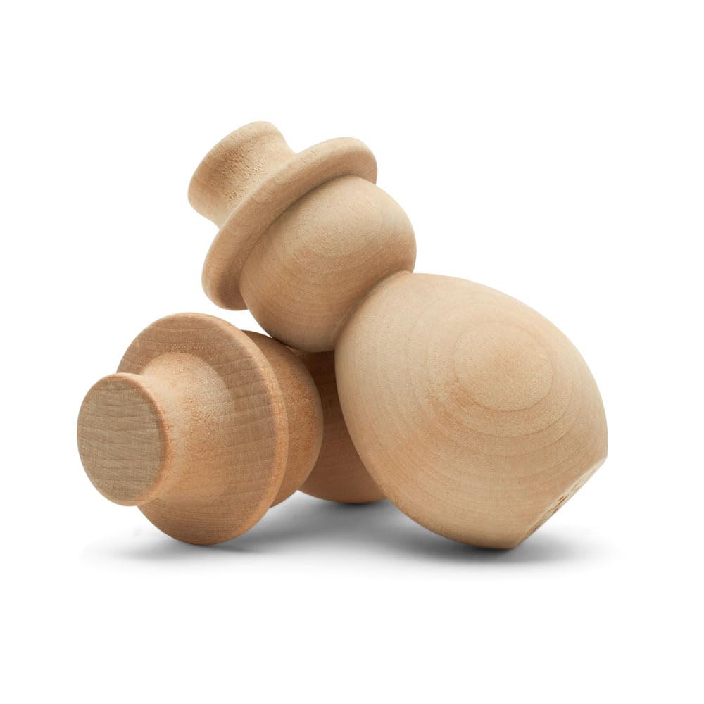 Unfinished Wood Snowman Shelf Sitter, 4-1/4 inch Pack of 5, Snowman Figurine for Holiday Décor, Large Snowman Pegdoll, by Woodpeckers