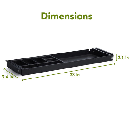 PERFECT POSTURE Under Desk Storage Drawer with Lock — Slim Pen & Pencil Drawer for Regular & Sit-Stand Standing Desks, Black (33” x 9.4”)