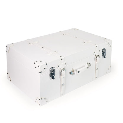 DreamsEden Large Wooden Storage Suitcase, White Elegant Decorative Trunk with Strap Decor, Portable Wood Storage Box Chest Keepsake Case