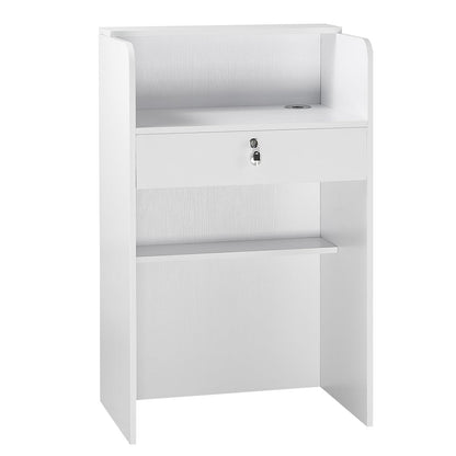 VEVOR Reception Desk, 23.6 inch Rectangular Front Counter Table, Modern Office Reception Desk with Drawer, Small Minimalist Retail Counter Table for Checkout, Lobby, Beauty Salon and Office, White