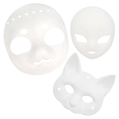 YLOVEFUR 3 PCS DIY Full Face Masks White Paintable Animal Fox Mask for Halloween Masquerade Cosplay Party Costume Accessories
