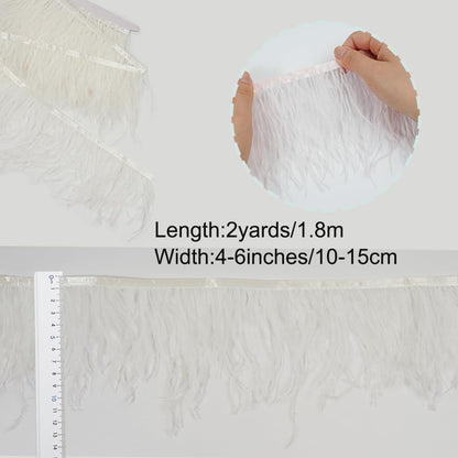 White 2Yard Ostrich Feather Fringe Trim 4-6inch in Width for DIY Costume Sewing Craft Decor Dress Accessories Party Supplies Festival Outfits