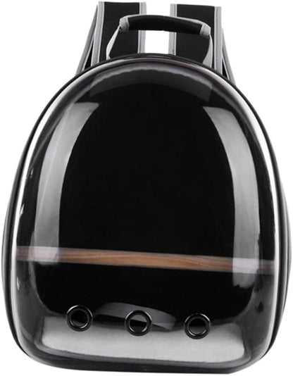 Portable Parrot Backpack Carrier Breathable Travel Space Capsule with Wooden Stand for Outdoor Use Comfortable and Transparent Design for Birds Black