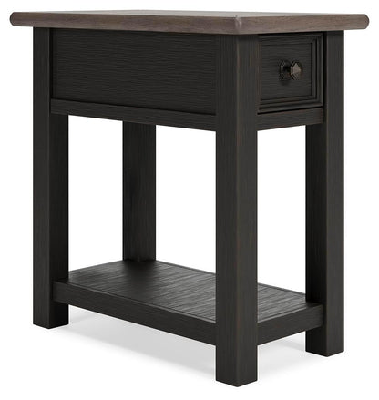 Signature Design by Ashley Narrow Side Table with Charging Station, Tyler Creek Chairside End Table, Wood, Smooth-Gliding Storage Drawer, Living Room Furniture, Grayish Brown/Black