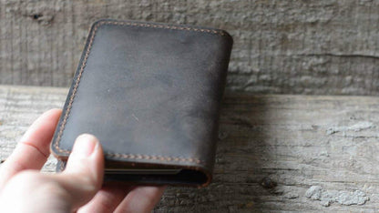 Handmade Distressed Men's Minimalist Leather Wallet Card Holder Wallets for Gifts Dark Brown style1