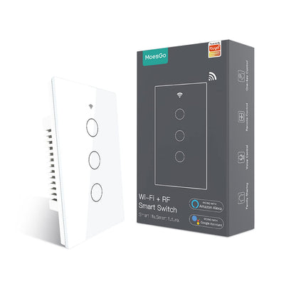 MoesGo WiFi Smart Wall Light Switch,Glass Panel, Multi-Control(3 Way), 2.4GHz Wi-Fi Touch Switches, Neutral Wire Required, Remote Control Smart Life/Tuya App, Work with Alexa, Google Home White 1 Gang