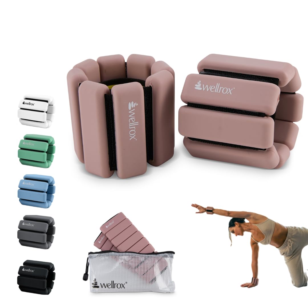 Wellrox Weighted Bangles – Adjustable Ankle and Wrist Weights for Women & Men – Set of Ankle Weights 2 lbs (1 lb Each Wrist Weight) | Weighted Arm Bands for Pilates, Yoga, Running & Walking (Rose)