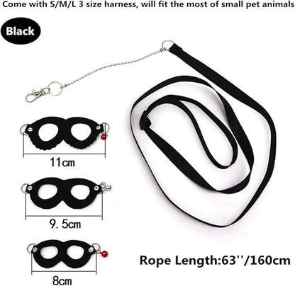 3 Pack Rat Harness and Leash Set - Adjustable Traction Rope Strap Anti-Biting Chain Rope, Small Animal Training Walking Vest Leash for Fancy Rat Mouse Gerbil Hamster Sugar Glider Birds Reptile (Black)
