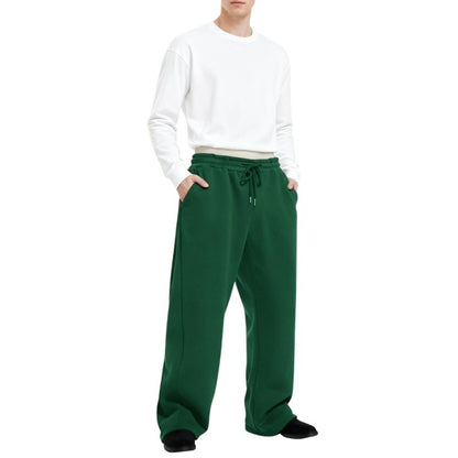 Baggy Sweatpants Men Wide Leg Sweat Pants Mens Clothing Casual Athletic Workout Straight Leg Open Bottom Sweatpants Fleece Lined Jogger with Pockets Fall Winter Clothes Green