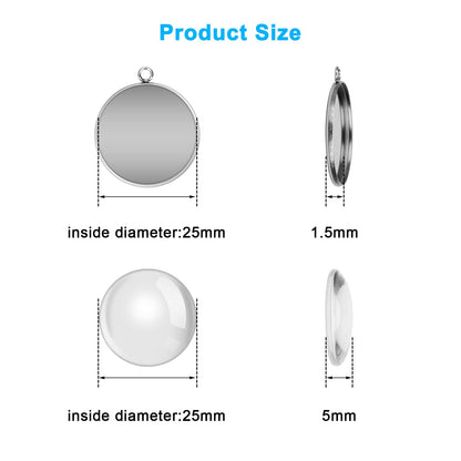 80Pcs Bezel Pendant Trays Blanks 25mm, Winspeed 40Pcs Silver Stainless Steel Bezel Trays and 40Pcs Clear Glass Cabochon Pendants for Jewelry Making, DIY Blank Pendant Trays Kit for Crafts