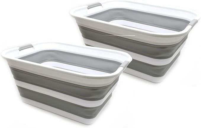 SAMMART 42L Set of 2 Collapsible Plastic Laundry Basket