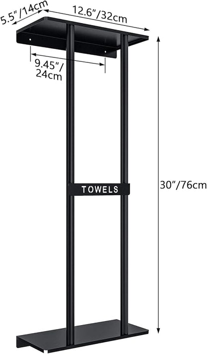 STWWO Towel Racks for Bathroom, Bathroom Towel Storage Wall Mounted 30 inch with Shelf Can Holds 6 Large Towels, Wall Towel Rack for Rolled Towels, Black