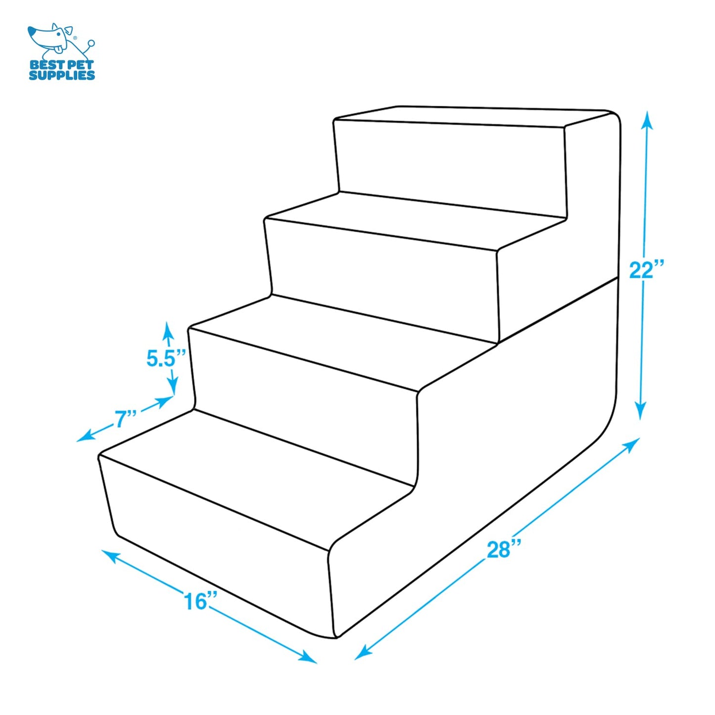 Best Pet Supplies Foldable Foam Pet Steps for Small Dogs and Cats, Portable Ramp Stairs for Couch, Sofa, and High Bed Climbing, Non-Slip Balanced Indoor Step Support, Paw Safe - Ash Gray Linen,4-Step