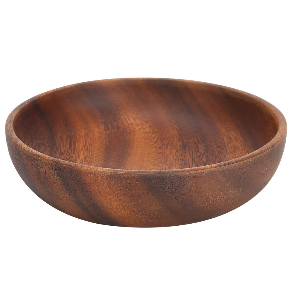 FAUOSWUK Wooden Salad Bowl, Fruit Bowls for Kitchen Counter, 9.1oz Wavy Rim Beechwood Serving Bowl for Home Cafe Restaurant Teahouse (6.9" x 1.6")