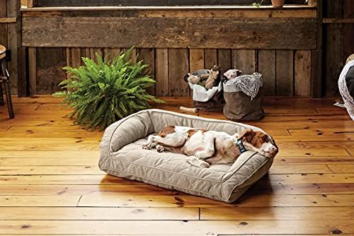 Orvis Comfort Fill-Eco Couch Dog Bed – Plush Three-Sided Bolster with Comfort Fill-Eco Cushion, Quilted Cover, Zip-Off & Machine Washable, Heathered Khaki - X-Large
