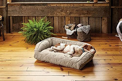 Orvis Comfort Fill-Eco Couch Dog Bed – Plush Three-Sided Bolster with Comfort Fill-Eco Cushion, Quilted Cover, Zip-Off & Machine Washable, Heathered Khaki - Medium