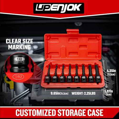 8-Pieces 1/2" Drive Impact Torx Bit Socket Set, T30 T40 T45 T47 T50 T55 T60 T70, Impact Star Bit Socket Set with Storage Case, Professional Master Repair Socket Kit, Cr-Mo Steel