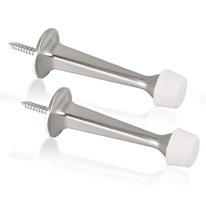 KOVOSCH 2 Pack Solid Rigid Door Stops - Heavy Duty Door Stoppers Wall Protector with Soft Rubber Tips, Satin Nickel