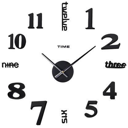 AILILIFE 20-28 Inch DIY Wall Clock 3D Frameless Silent Non-Ticking, Modern Battery Operated Wall Clocks for Living Room, Bedroom, Office, and Home Decoration (Black)