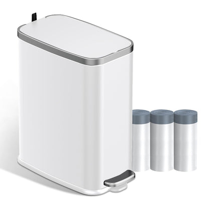 KdbK Stainless Steel Bathroom Trash Can with Lid Soft Close,1.6 Gallon Slim Garbage can,Small Metal Step Wastebasket for Office, Bedroom, Toilet, White