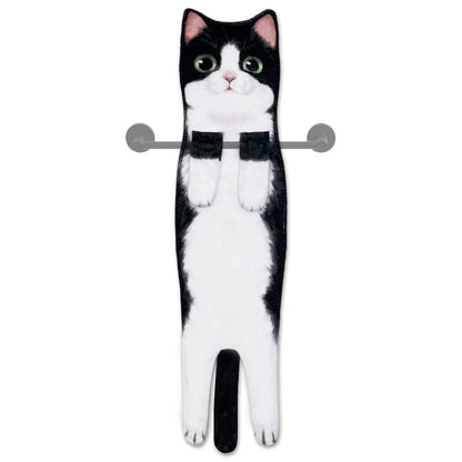Hawgiman Hand Towels for Bathroom Kitchen,Cute Cat Quick-Dry Hanging Hand Towels Decorative for Bathroom Face Towels,Funny Gifts for Cat Lovers (Black-White)