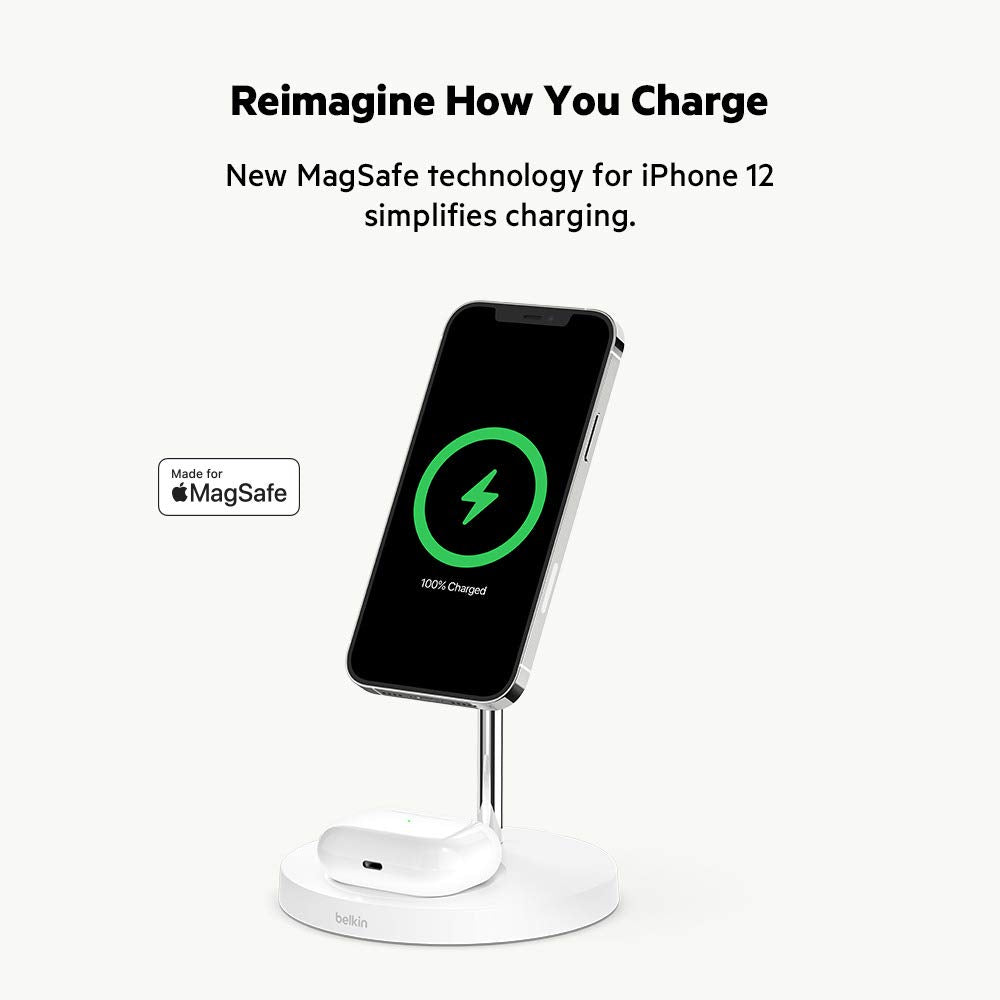 Belkin 2-in-1 MagSafe Wireless Charging Dock 15W Fast Charge iPhone Charger Compatible with iPhone 17, 16, 15, and 14 Series, AirPods, Pixel 10, and Other MagSafe Enabled Devices, PSU Included - Black