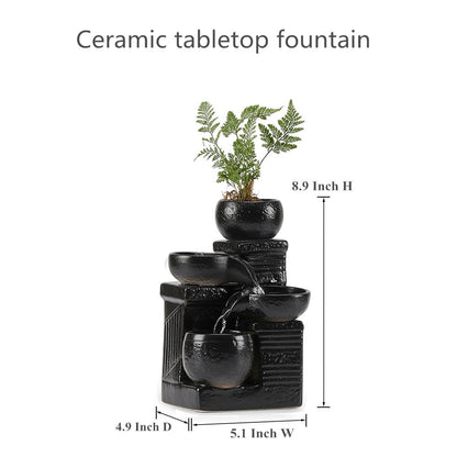 Outdoor and Indoor Ceramic Tabletop Desktop Fountain waterfeature Waterfall Home and Office Decoration (Black A198)