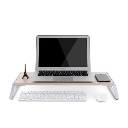 SOYMIX Wooden Steel Monitor Stand Riser With Storage Space Supports 22lb For Laptop Computer And 27 Inch iMac With Aluminum Legs (White)