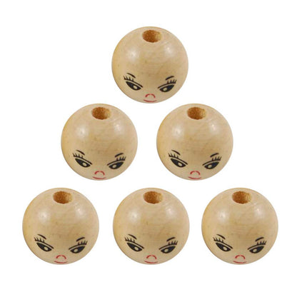 Healifty 100Pcs 14Mm Wooden Face Beads Natural Smooth Round DIY Craft Accessories for Jewelry Making and Creative Kids Projects
