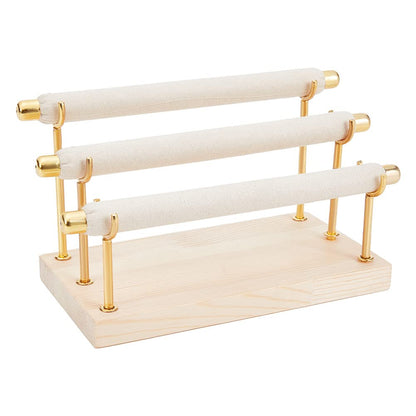 NBEADS 3-Tier Ring Display Stands, Wood Detachable Ring Organizer, Wooden Ring Holder with Golden End Jewelry Storage Organizer Tower Ring Display Jewelry Shelf (RDIS-WH0009-009-US6)
