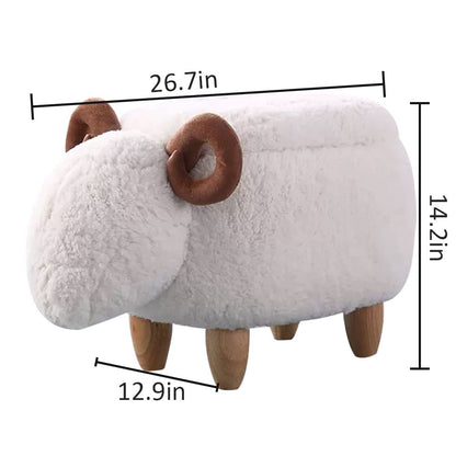 WAYUTO Animal Footstool Storage Upholstered Ottoman Bench Furry Sheep for Living Room Dorm Foot Rest Step Stool Padded Seat Wood Foot Heavy Duty Decorative