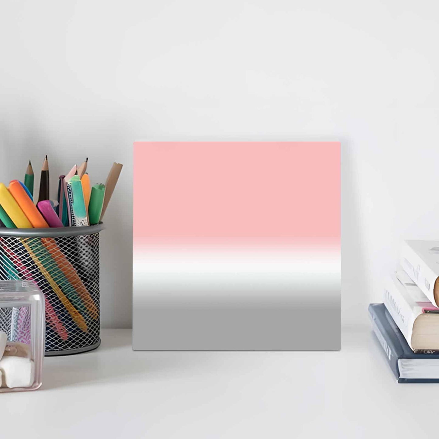 Wood Box Sign Desk Decor Pink White Grey Gradient Square Boxes Sign, Ombre Art Wooden Block Box Sign Decoration for Home Wall Tabletop Shelf Office Decor,6x6IN