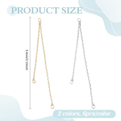 CRAFTYMELODY 12Pcs 2 Color Metal Tassel Charms Brass Platinum Golden Dangle Earrings Making Pendants Tassel Earring Charms Chain Metal Long Charm Earring Making Findings DIY Drop Earrings Pendants