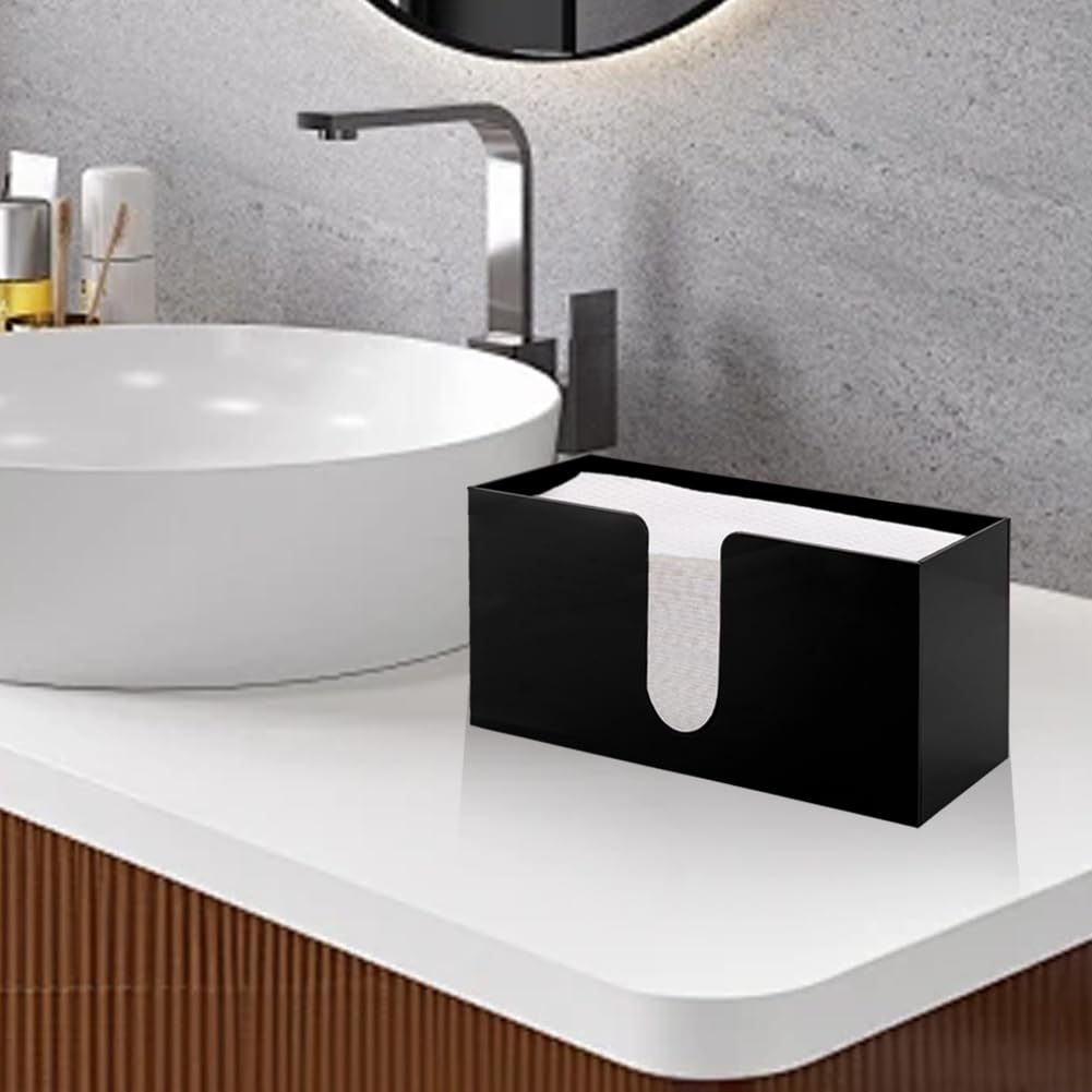 Paper Towel Dispenser Countertop, Acrylic Paper Towel Holder, Black Napkin Holder for Kitchen, Countertop Multifold C-Fold, Z-Fold,MultiFold Trifold-Bathroom Kitchen Restaurant