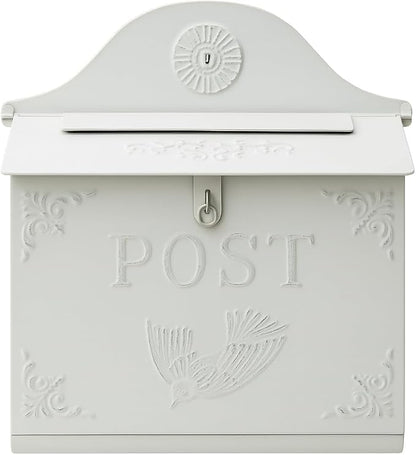 I Vintage Style Post Box I Nostalgic Charm Home Decor I Farmhouse Design I 15.9" Height x 11" Wide (All White Horizontal)