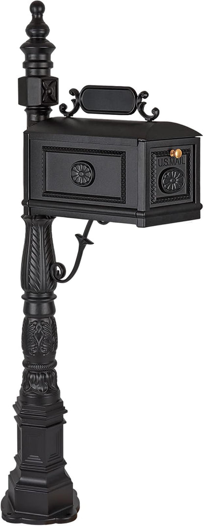 Polar Aurora Barcelona Decorative Post Mailbox Combination Stratford Heavy Duty Postal Mail Box Cast Aluminum(Black)