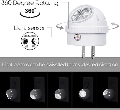 Emotionlite Plug-in Night Lights, Neutral White LED Nightlight, 360° Rotation, Dusk to Dawn Sensor, Kids, Adult, Bedroom, Hallway, Bathroom,Kitchen, Stairways, Corridor, 4 Pack