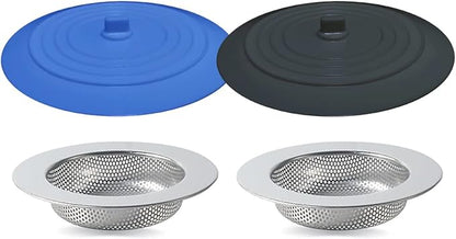4PCS Kitchen Sink Strainer Stopper Kit, Universal Silicone Sink Drain Plug Cover