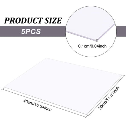 BENECREAT 5 Pcs 1mm PVC Foam Sheet White Plastic Sheet 11.8x15.7 Inch Lightweight Rigid Foam Expanded PVC Sheet for Crafts, DIY Making, Screen Printing and Art Display