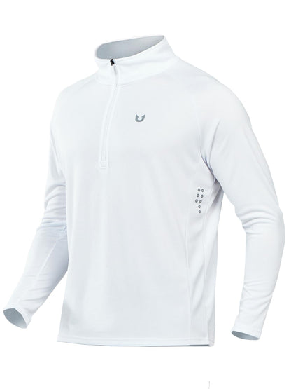 NORTHYARD Men's Running Shirt Long Sleeve Quarter Zip Pullover Moisture Wicking Quick Dry Athletic Workout Shirts White-XL