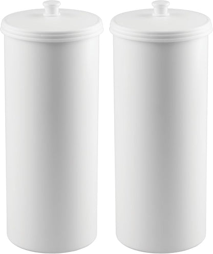 iDesign Freestanding Bathroom Toilet Paper Storage Holder, 2-Pack, White | With Lid, Holds 3 Extra Rolls